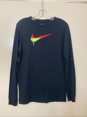 Nike Black Long Sleeve Tee with Red and Neon Green Swoosh